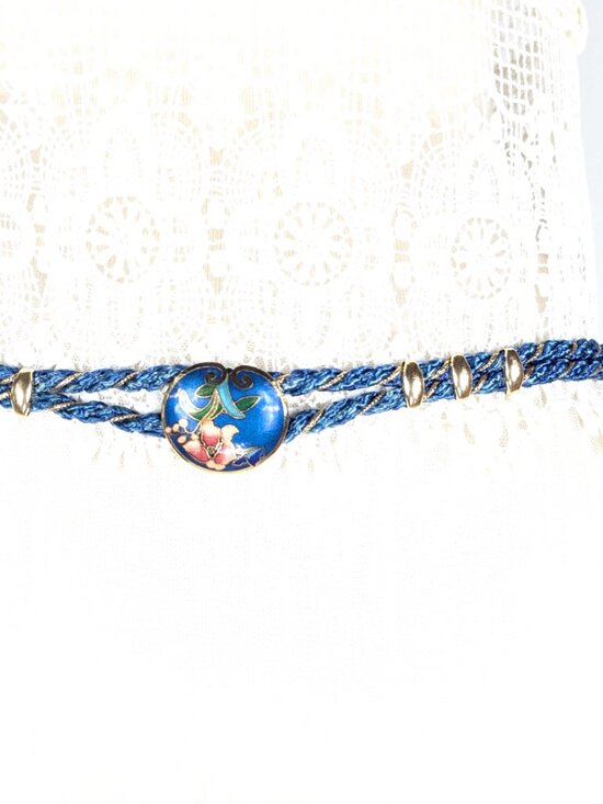 80s vintage braided rope cloisonne blue gold stretch belt main image 5